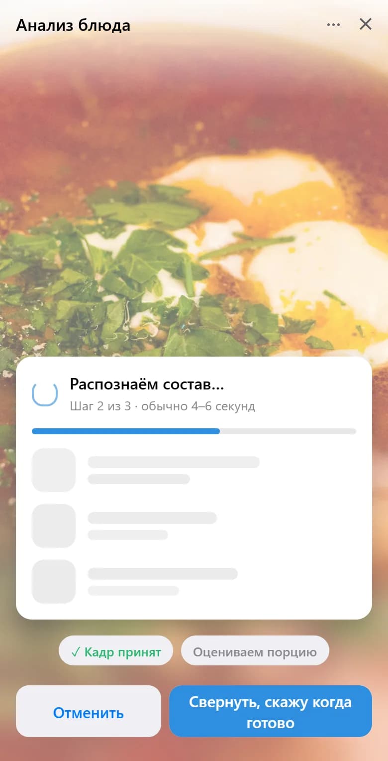 App screen: Take a photo of your food