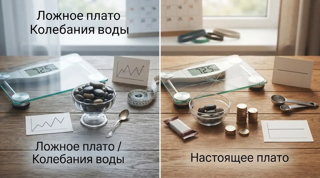 Напольные весы и тетрадь с записями веса по дням